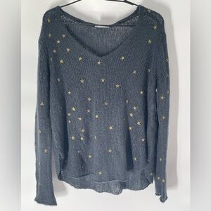 Wooden Ships Navy Blue Knit Sweater With Gold Stars.